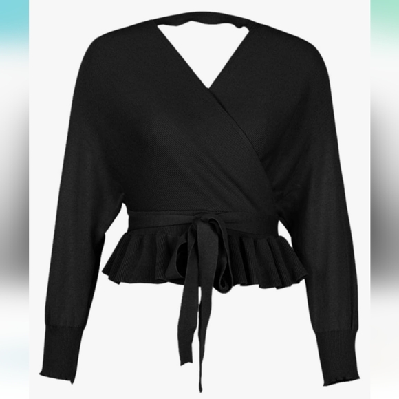 Amazon XL Ribbed Black Plunge Sweater Peplum Winter - Picture 4 of 8